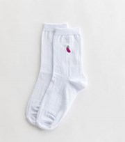 New Look White Embroidered Aubergine Socks